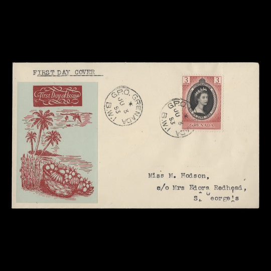 Grenada 1953 (FDC) 3c Coronation, GPO