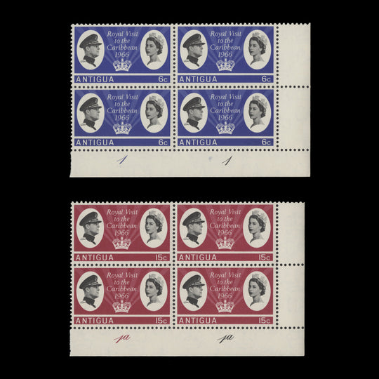 Antigua 1966 (MNH) Royal Visit to the Caribbean plate blocks