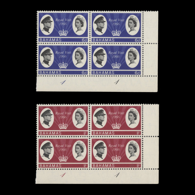 Bahamas 1966 (MNH) Royal Visit plate 1–1 blocks