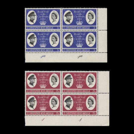 St Christopher Nevis Anguilla 1966 (MNH) Royal Visit plate blocks