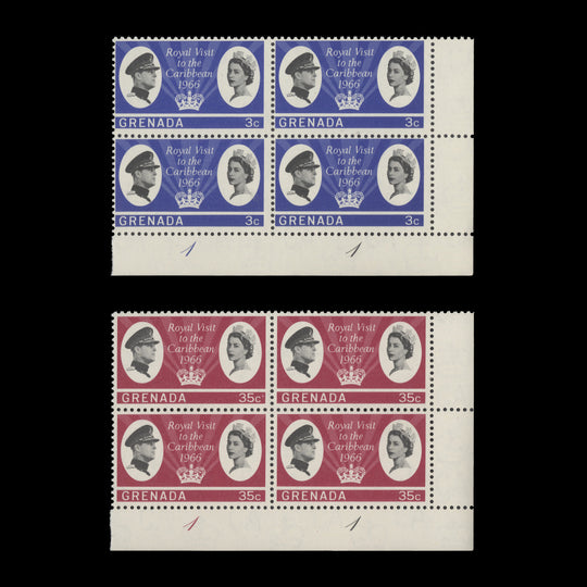 Grenada 1966 (MNH) Royal Visit to the Caribbean plate 1–1 blocks