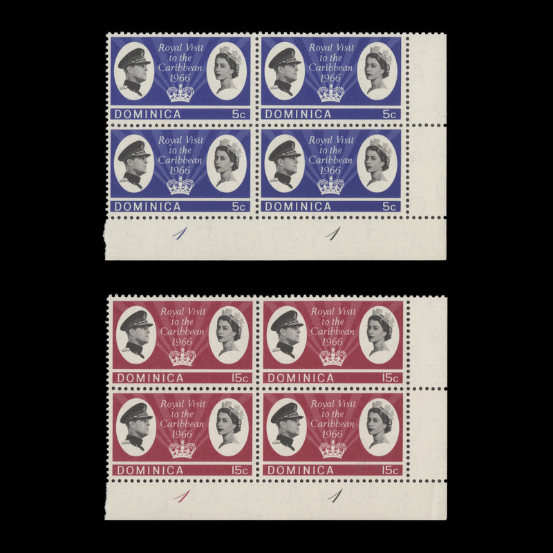 Dominica 1966 (MNH) Royal Visit to the Caribbean plate 1–1 blocks