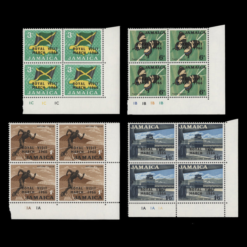 Jamaica 1966 (MNH) Royal Visit plate blocks