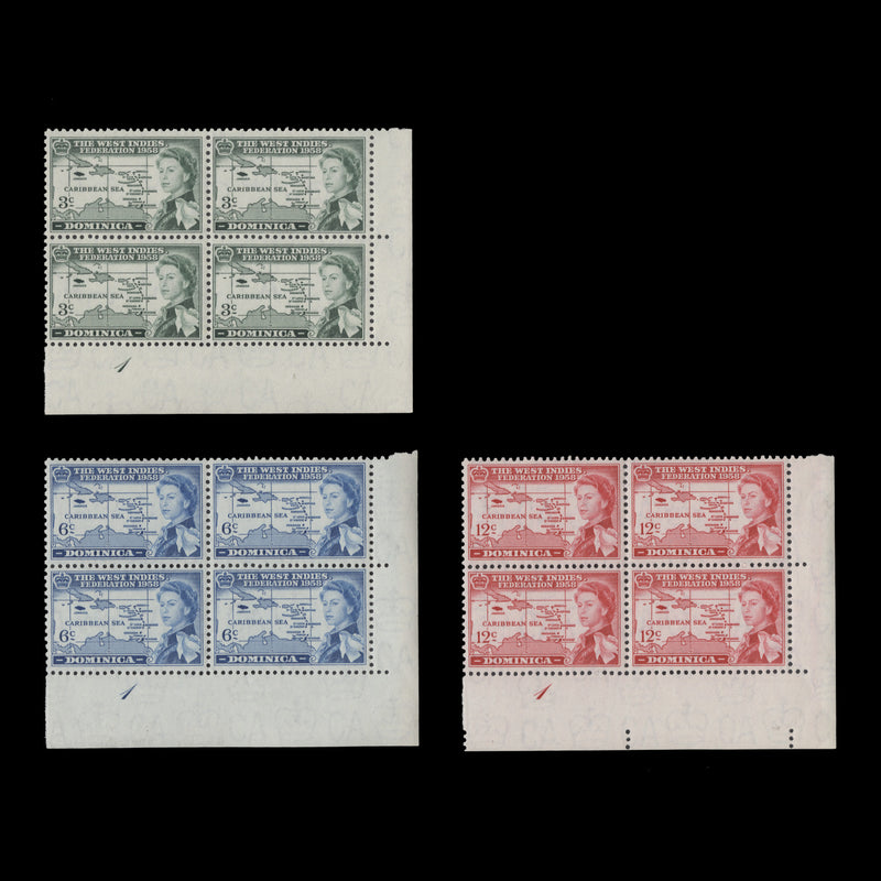 Dominica 1958 (MNH) West Indies Federation plate 1 blocks