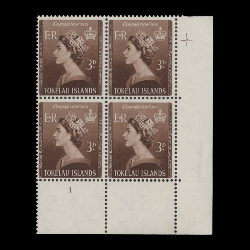 Tokelau 1953 (MNH) 3d Coronation plate 1 block