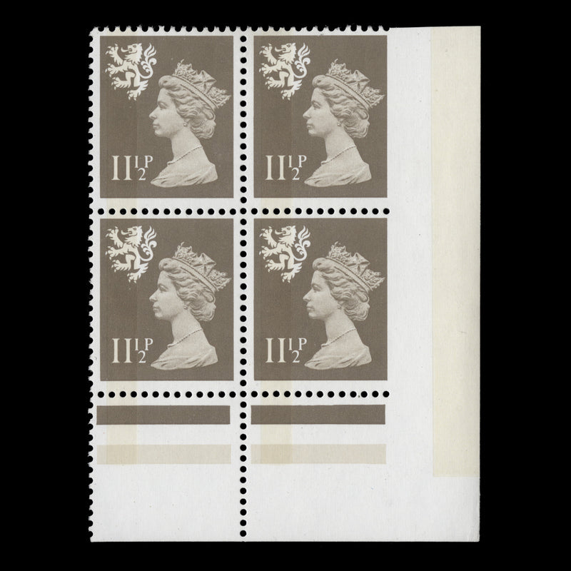 Scotland 1981 (Variety) 11½p Drab block imperf margin, FCP, PVA gum