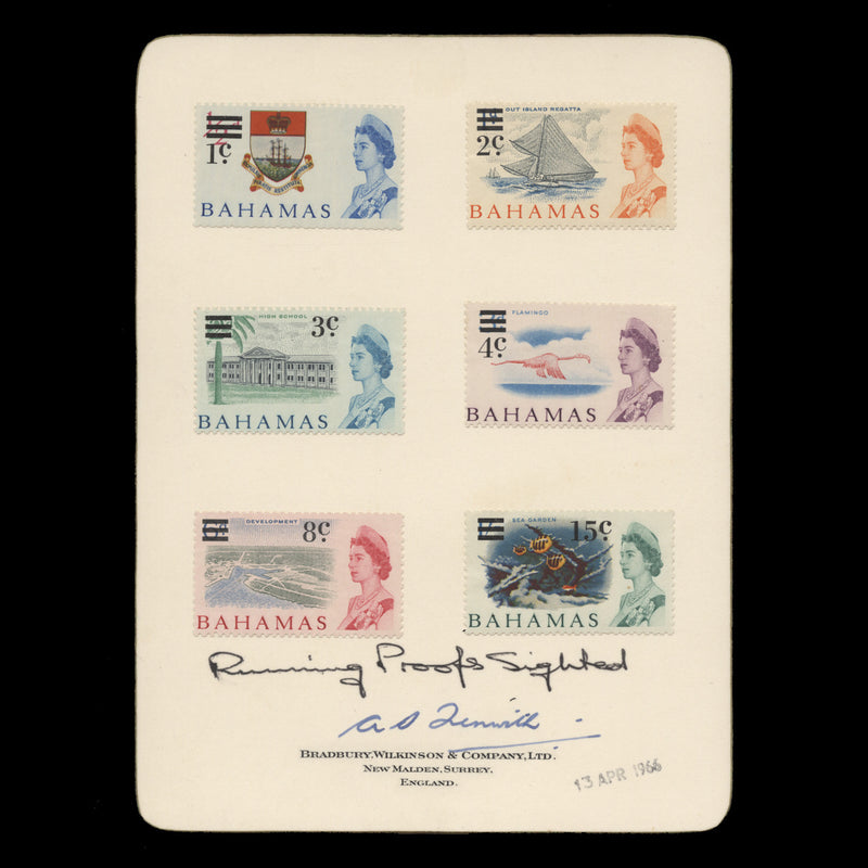 Bahamas 1966 Decimal Provisionals proofs on presentation cards