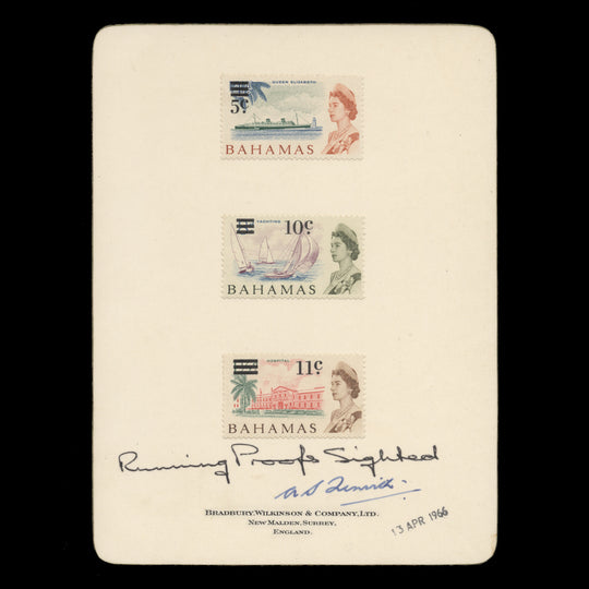 Bahamas 1966 Decimal Provisionals proofs on presentation cards