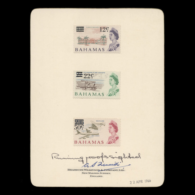 Bahamas 1966 Decimal Provisionals proofs on presentation cards