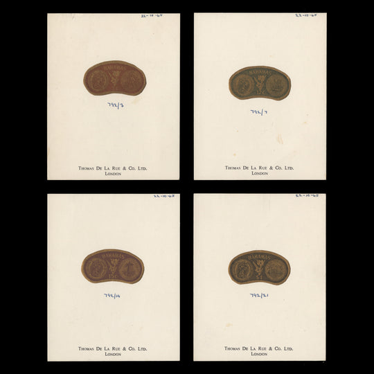 Bahamas 1968 Gold Coinage imperf proofs on presentation cards