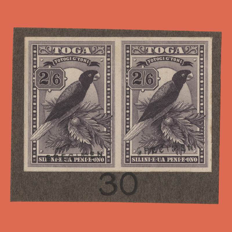 Tonga 1922 Red Shining Parrot imperf SPECIMEN pair