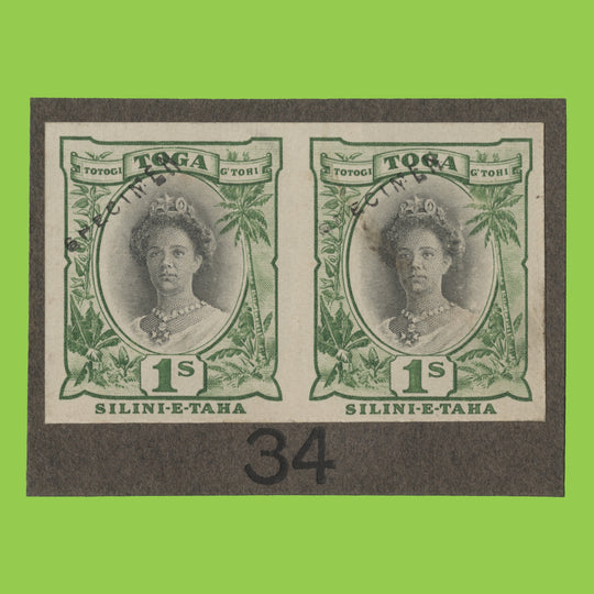 Tonga 1922 Queen Salote imperf SPECIMEN pair