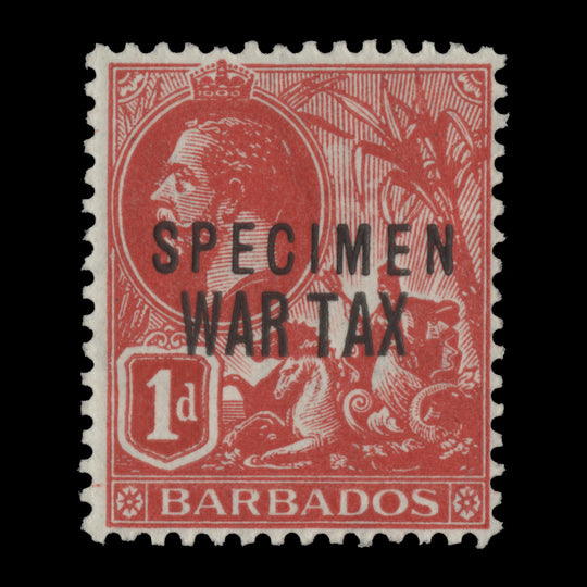 Barbados 1917 (MNH) 1d War Tax Provisional with SPECIMEN overprint