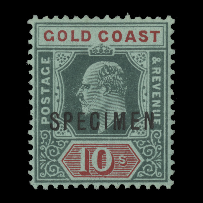 Gold Coast 1907 (MLH) 10s KEVII unissued single with SPECIMEN overprint