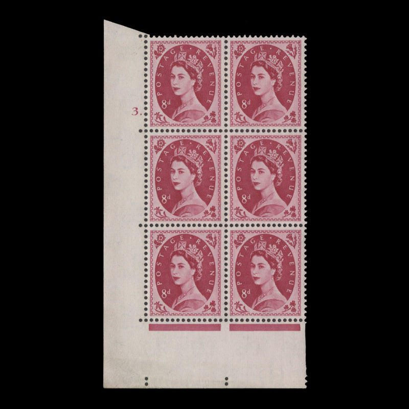 Great Britain 1960 (MNH) 8d Magenta cylinder 3. block, multiple crowns
