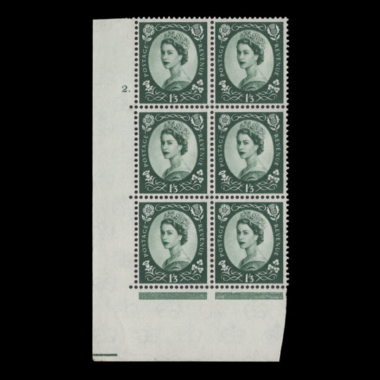 Great Britain 1962 (MNH) 1s3d Green cylinder 2. block, multiple crowns
