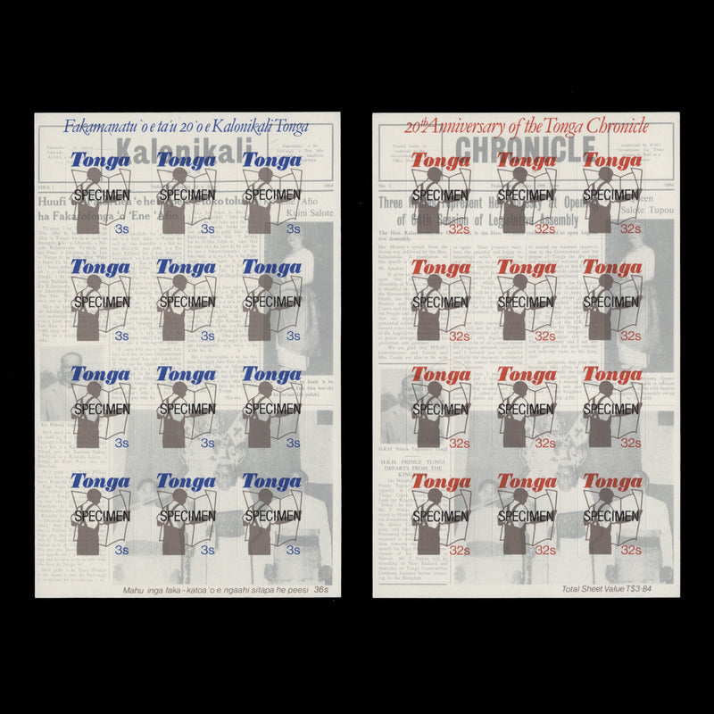 Tonga 1984 (MNH) Anniversary of Tonga Chronicle SPECIMEN sheetlets