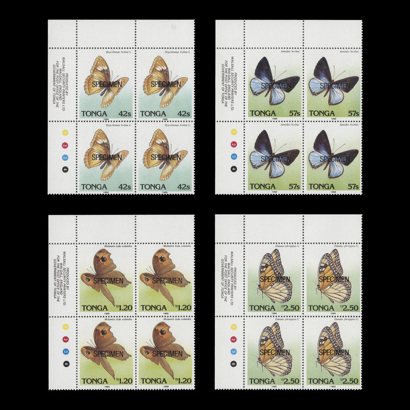 Tonga 1989 (MNH) Butterflies SPECIMEN plate blocks