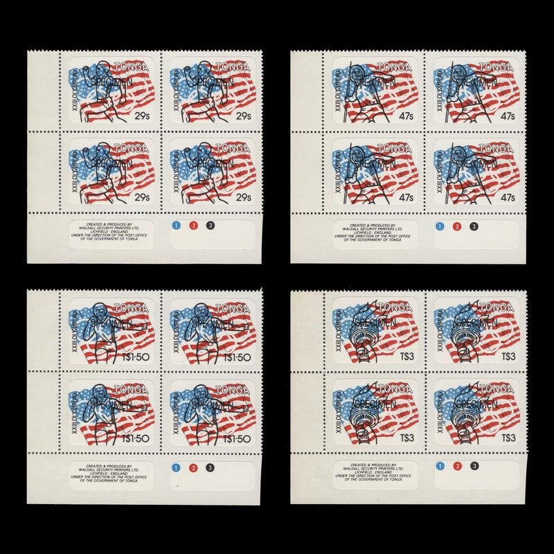 Tonga 1984 (MNH) Olympic Games, Los Angeles SPECIMEN plate blocks