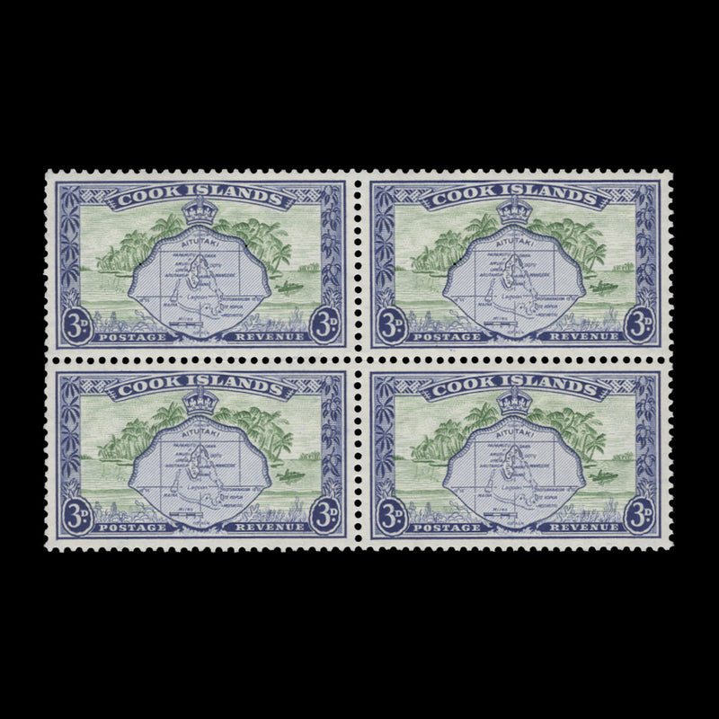 Cook Islands 1961 (MNH) 3d Map of Aitutaki block, white paper