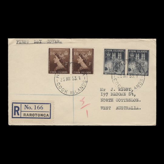 Cook Islands 1953 Coronation pairs first day cover, RAROTONGA