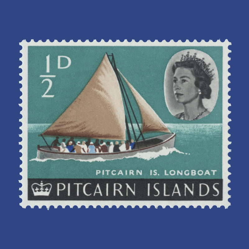 Pitcairn Islands 1964 (Variety) ½d Pitcairn Longboat missing blue