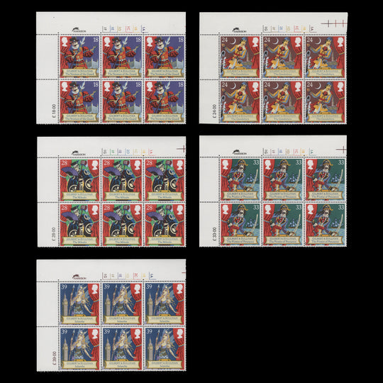 Great Britain 1992 (MNH) Gilbert and Sullivan Operas cylinder no-dot blocks