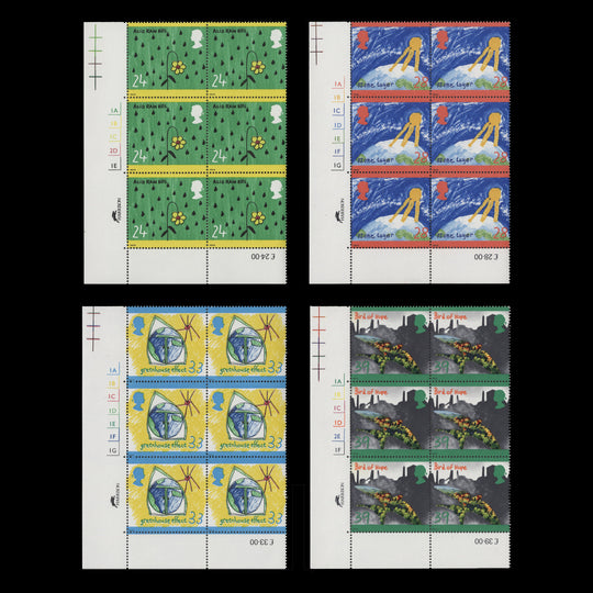 Great Britain 1992 (MNH) Protection of the Environment cylinder no-dot blocks