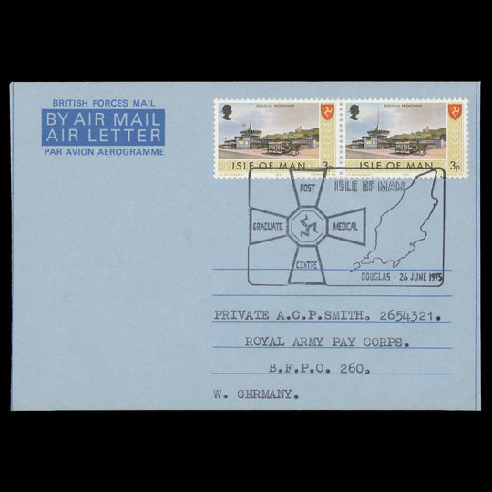 Isle of Man 1974 (Variety) 3p Douglas Promenade pair with olive-yellow border