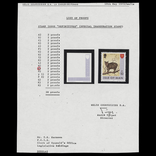 Isle of Man 1973 10p Manx Cat imperf proof single of frame