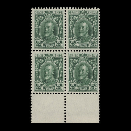 Southern Rhodesia 1933 (MNH) ½d Green block, perf 11½ x 11½
