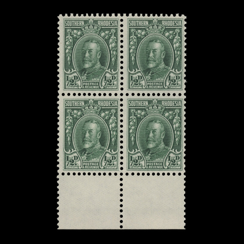 Southern Rhodesia 1933 (MNH) ½d Green block, perf 11½ x 11½