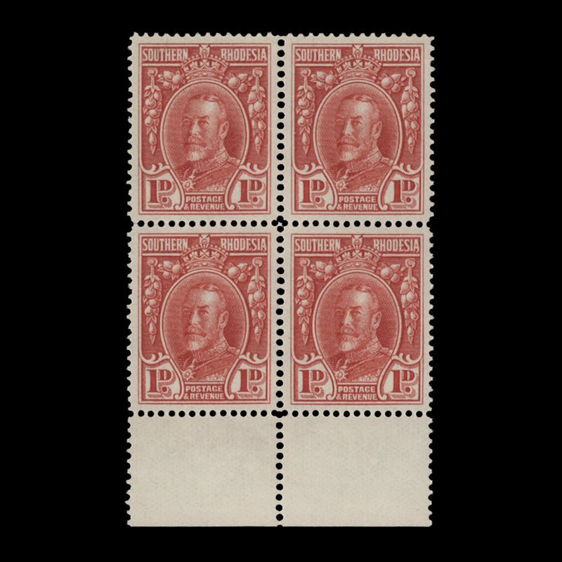 Southern Rhodesia 1935 (MNH) 1d Scarlet block, perf 14 x 14