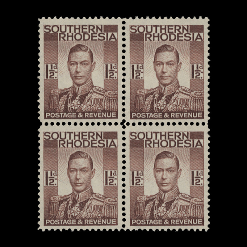 Southern Rhodesia 1937 (MNH) 1½d Red-Brown block