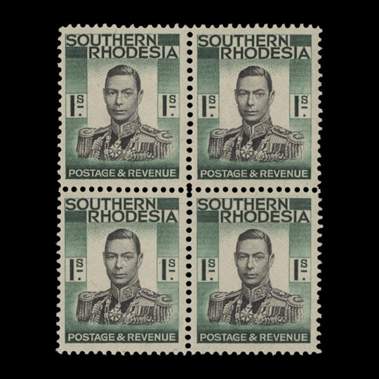 Southern Rhodesia 1937 (MLH) 1s Black & Blue-Green block