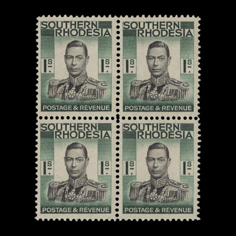 Southern Rhodesia 1937 (MLH) 1s Black & Blue-Green block
