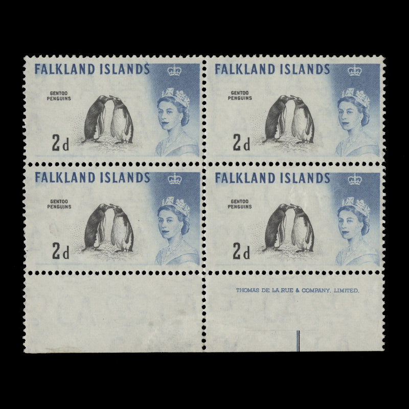 Falkland Islands 1966 (MNH) 2d Gentoo Penguins imprint block, DLR