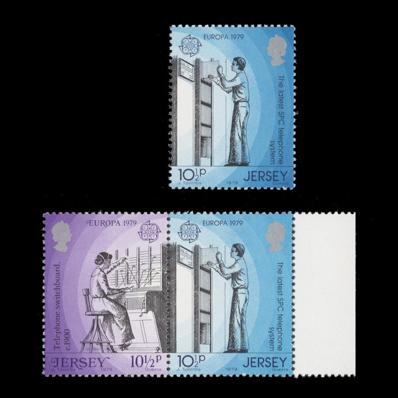 Jersey 1979 (Error) 10½p Communications pair missing greenish blue
