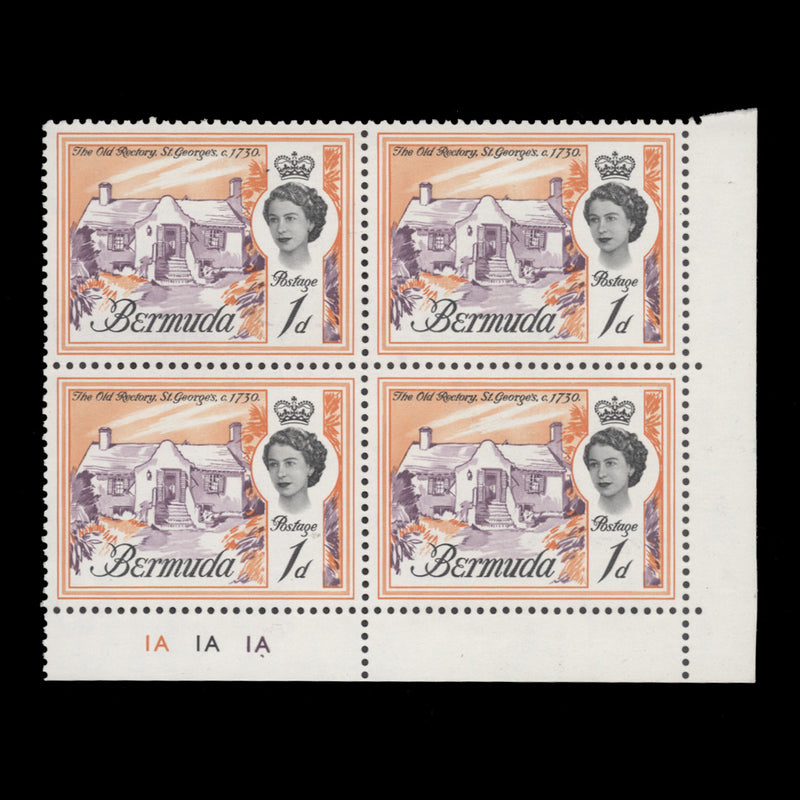 Bermuda 1962 (MNH) 1d The Old Rectory plate 1A–1A–1A block