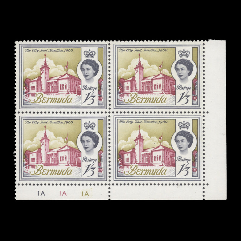 Bermuda 1962 (MNH) 1s 3d City Hall plate 1A–1A–1A block