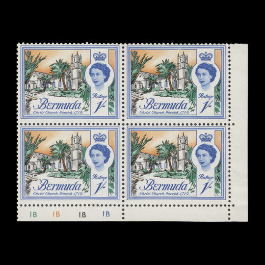 Bermuda 1967 (MNH) 1s Christ Church plate 1B–1B–1B–1B block