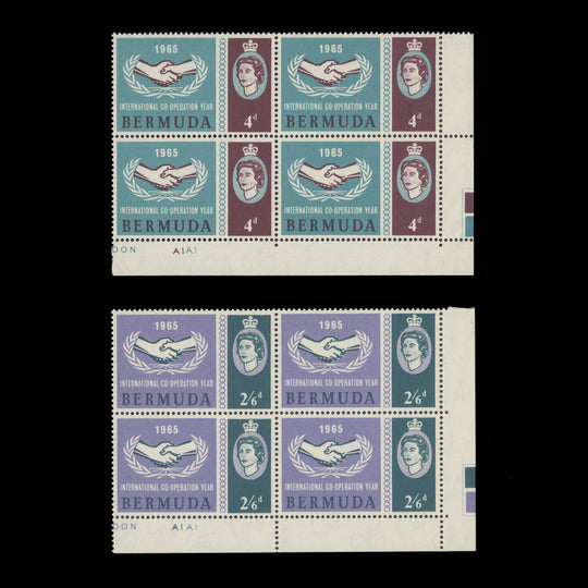 Bermuda 1965 (MLH) International Cooperation Year plate blocks