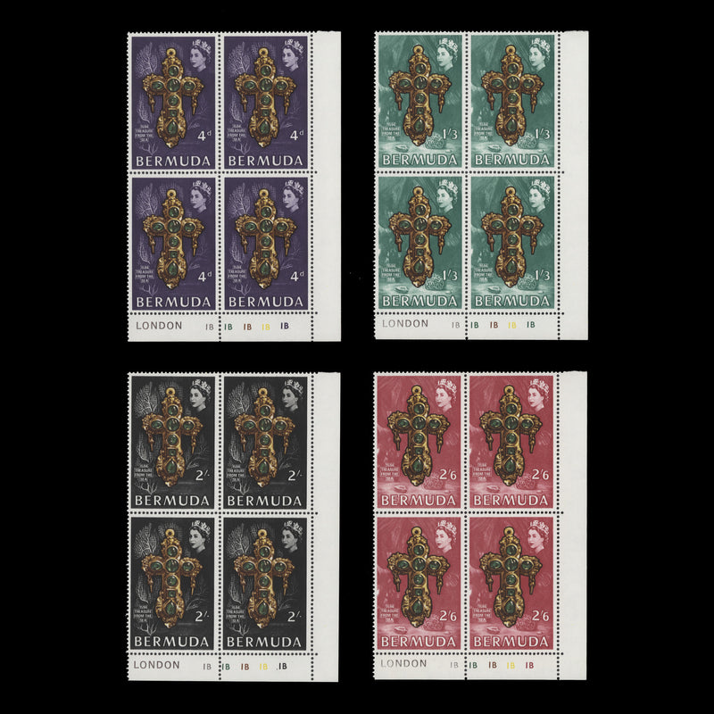 Bermuda 1969 (MNH) Salvaged Treasure plate 1B–1B–1B–1B–1B blocks