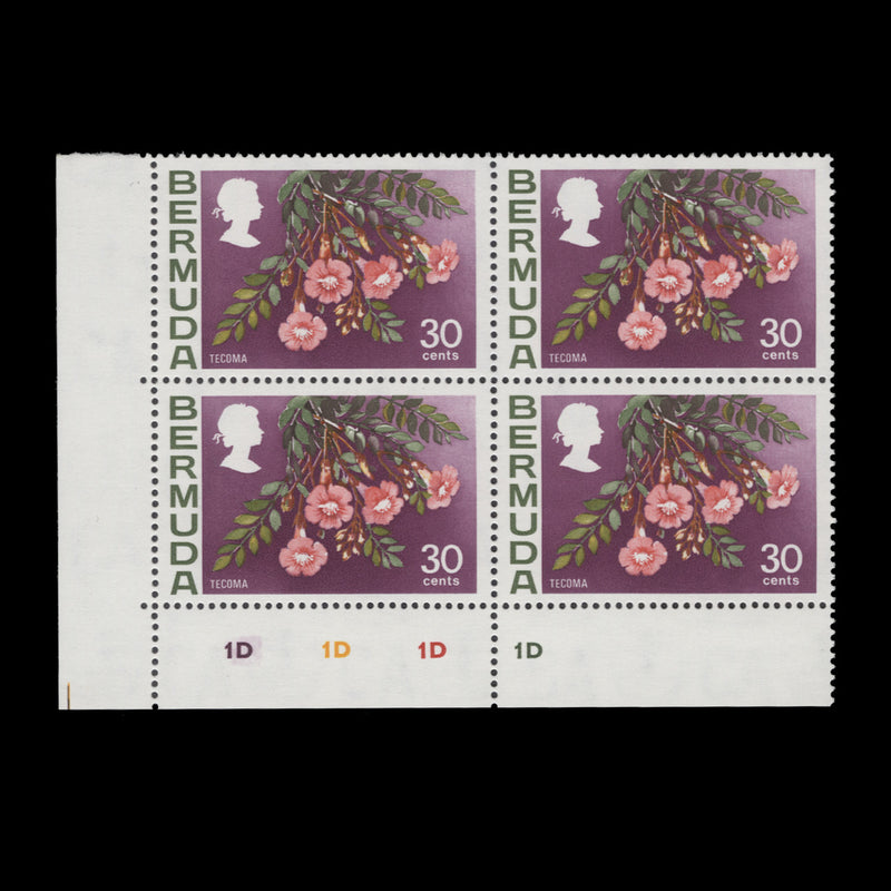 Bermuda 1976 (MNH) 30c Tecoma plate 1D–1D–1D–1D block