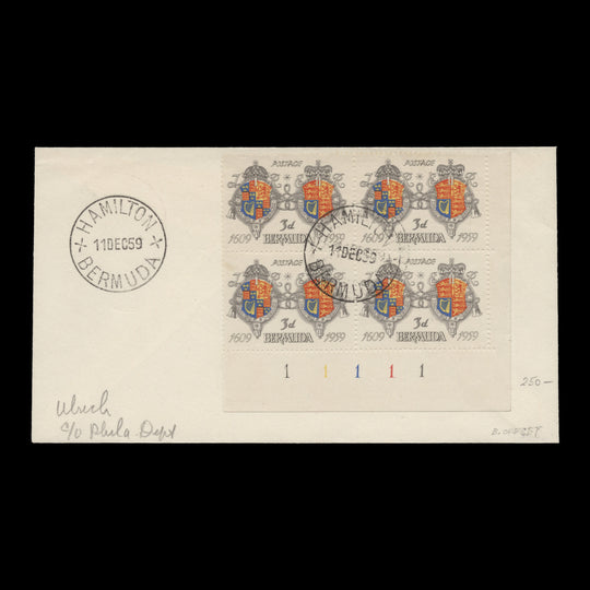 Bermuda 1959 (Variety) 3d Anniversary of First Settlement block, drab-grey double