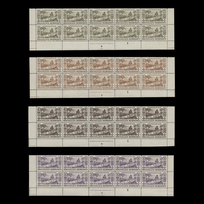 Nouvelles Hebrides 1953 (MNH) Definitives imprint/plate 1 blocks