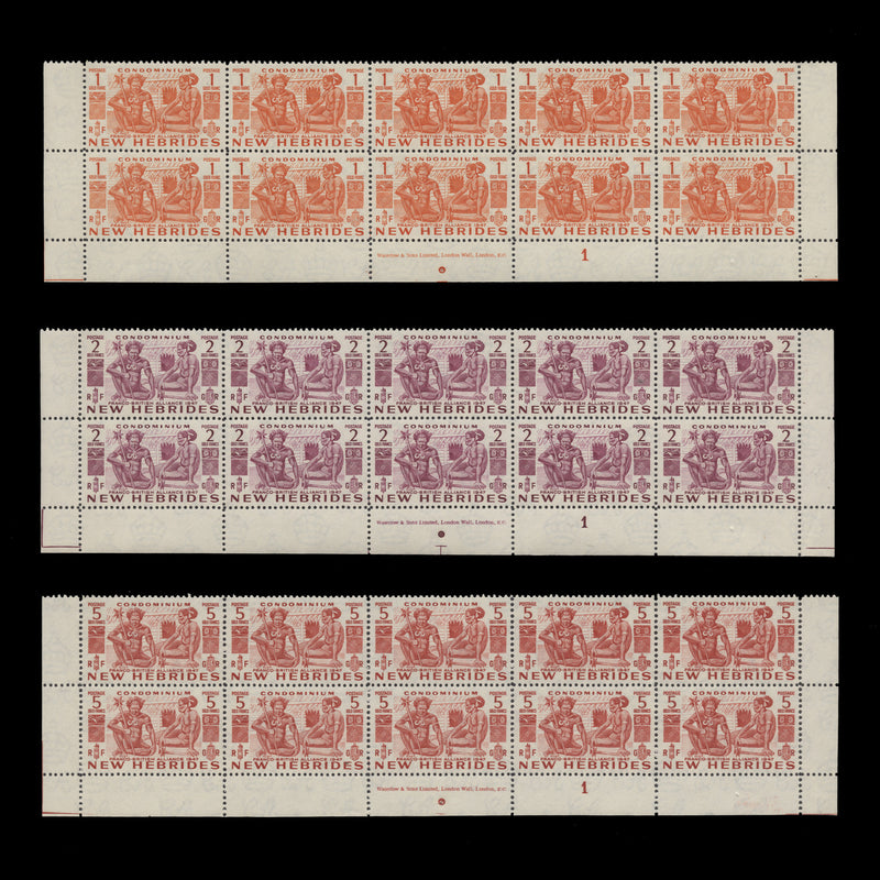 New Hebrides 1953 (MNH) Definitives imprint/plate 1 blocks