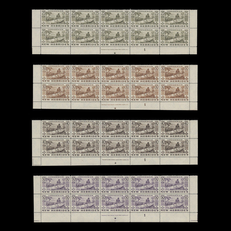 New Hebrides 1953 (MNH) Definitives imprint/plate 1 blocks