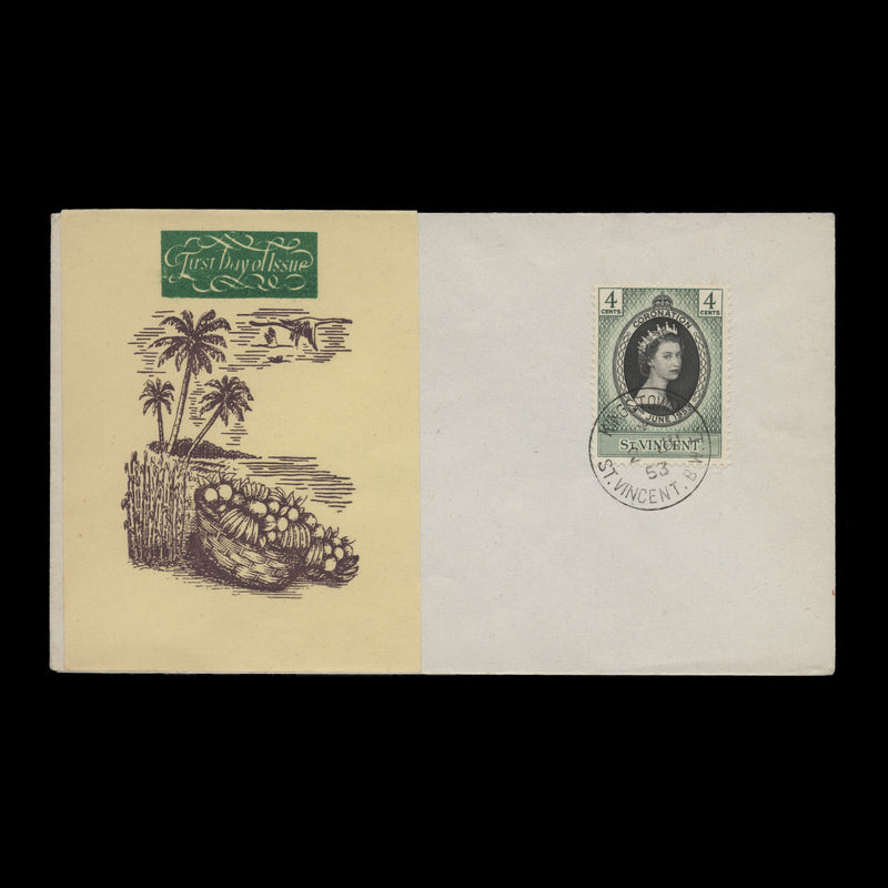 Saint Vincent 1953 (FDC) 4c Coronation, KINGSTOWN