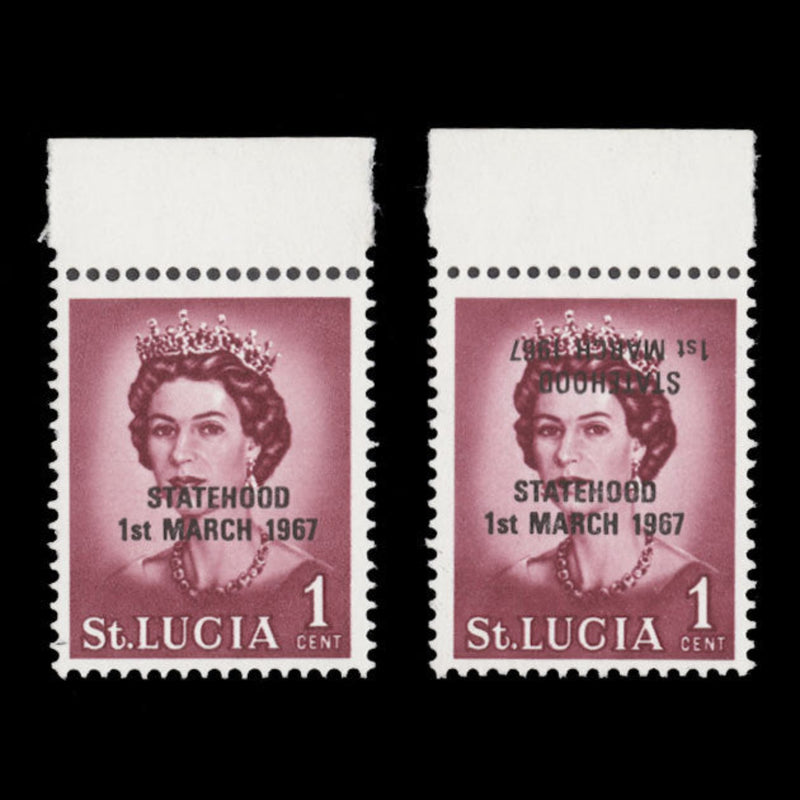 Saint Lucia 1967 (Variety) 1c Queen Elizabeth II with overprint double
